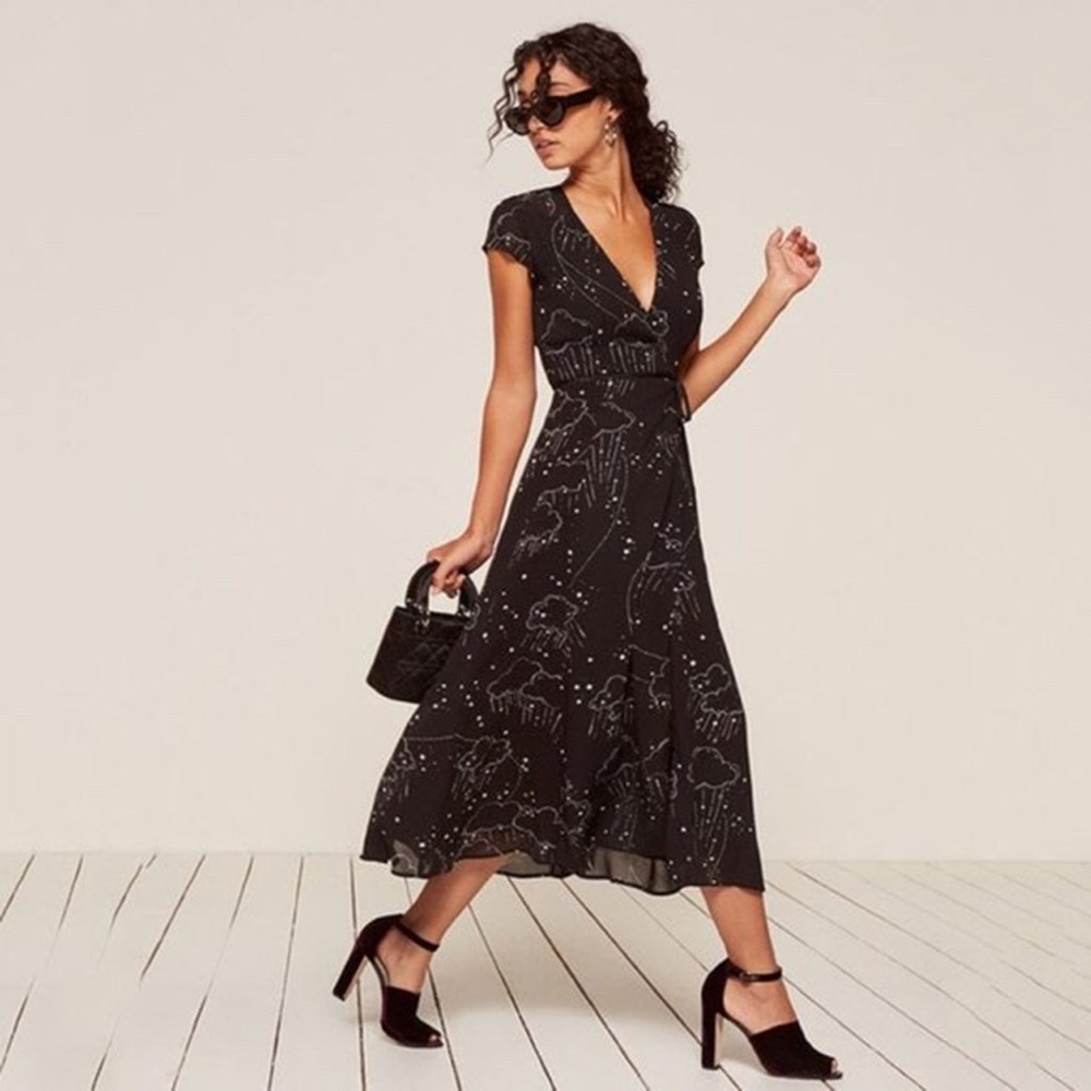 Reformation Carina midi wrap dress in Dreamscape S